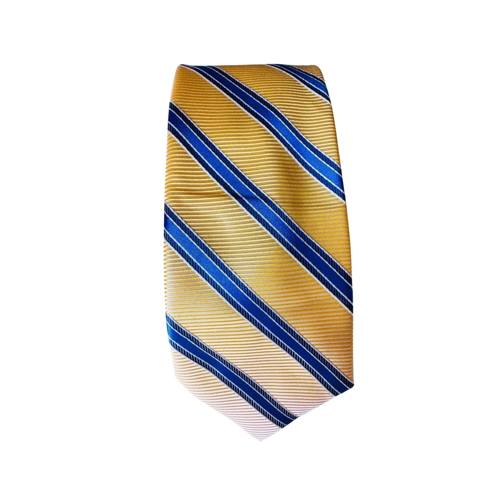 Croft & Barrow Mens Yellow Blue Stripe Necktie 100 Polyester